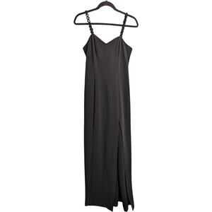De Laru by Sheila Yen Black Spaghetti Straps Slit Evening Gown Dress XS/S (est.)